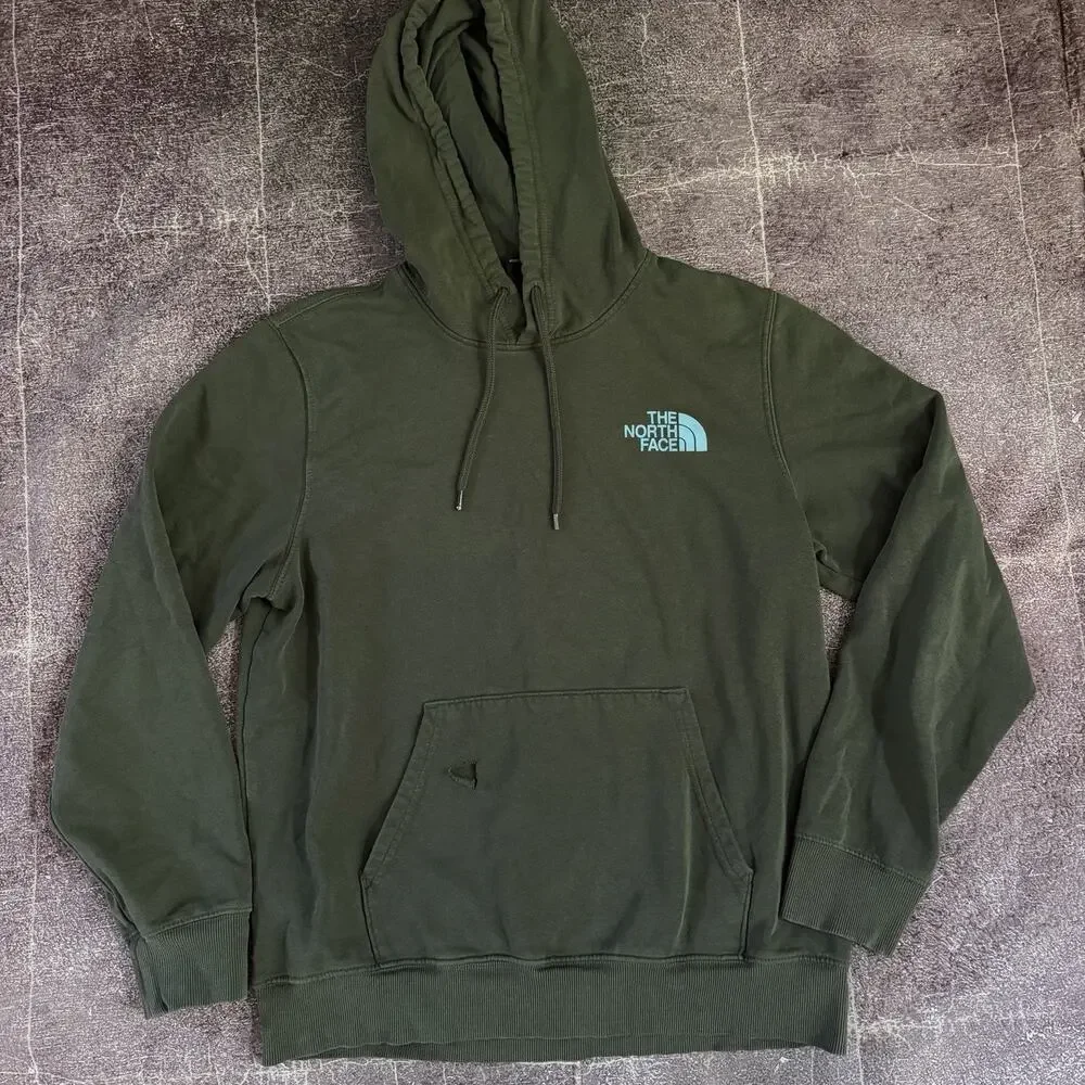 Men's The North Face Forest Green Elk Box Logo Pullover Hoodie Sweatshirt Sz L